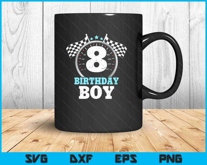 Kids 8th Birthday Boy 8 Eighth Race Car Birthday Racing Car Flag SVG PNG Digital Printable Files