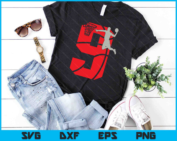 Kinderen 9-jarige 9e basketbal verjaardagsfeestje thema SVG PNG snijden afdrukbare bestanden - on a t-shirt