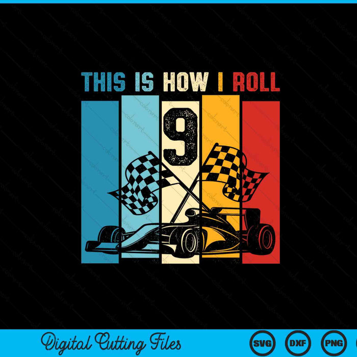 Kids 9 year old birthday boy race car 9th racing SVG cut file