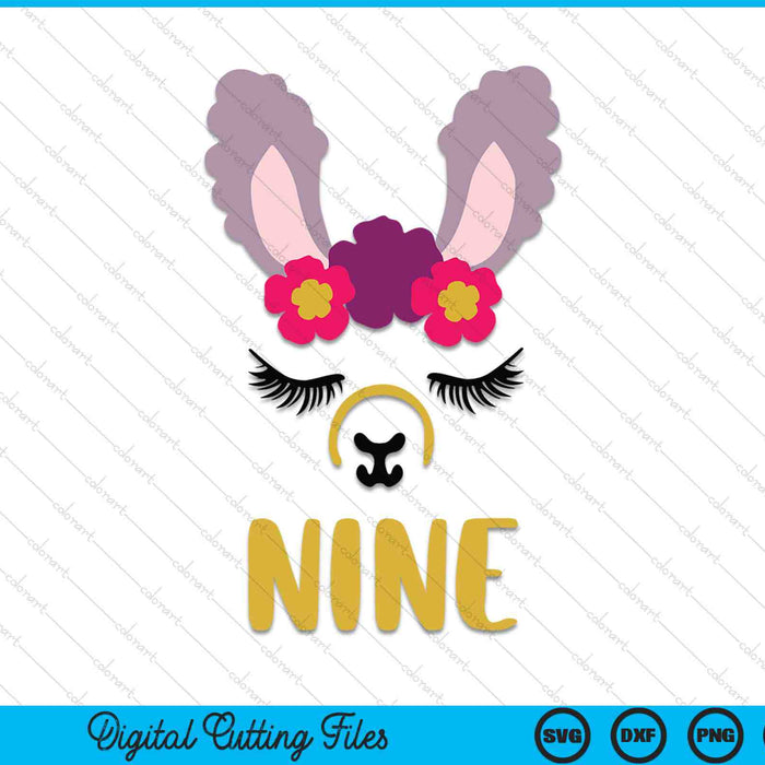 Kids 9 Years Old Nine Funny Llama SVG PNG Digital Cutting Files