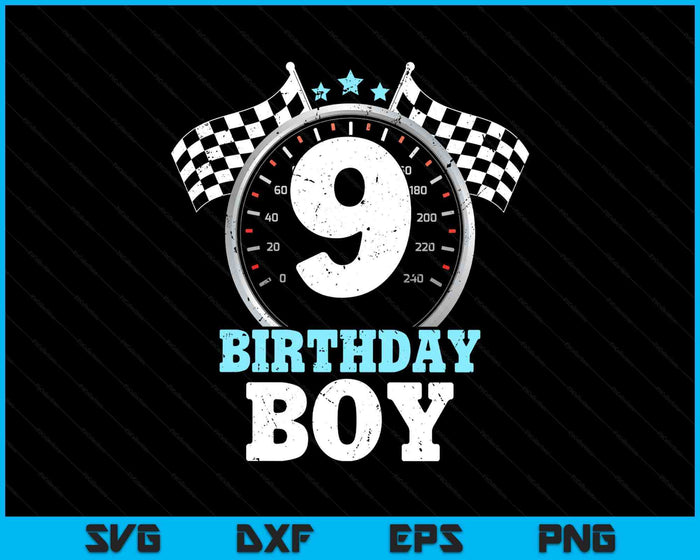 Kids 9th Birthday Boy 9 Nine Race Car Birthday Racing Car Flag SVG PNG Digital Printable Files