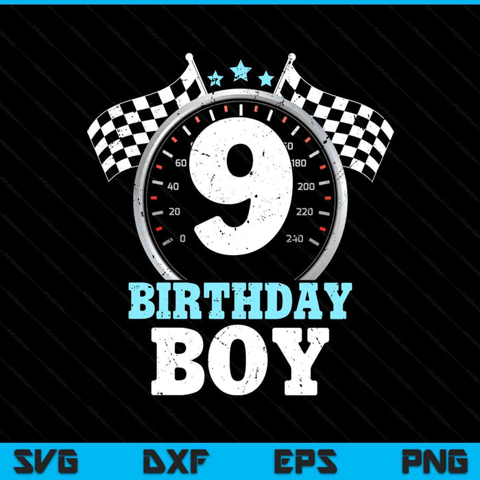 Kids 9th birthday boy 9 nine race car racing car flag SVG cut file