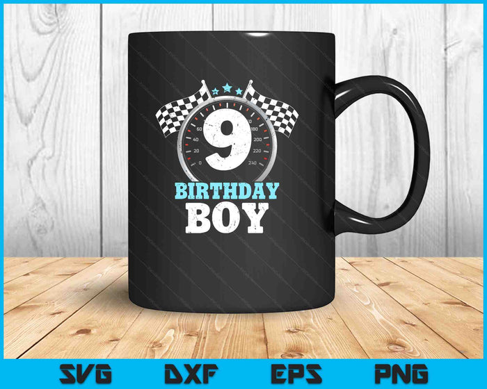 Kids 9th Birthday Boy 9 Nine Race Car Birthday Racing Car Flag SVG PNG Digital Printable Files