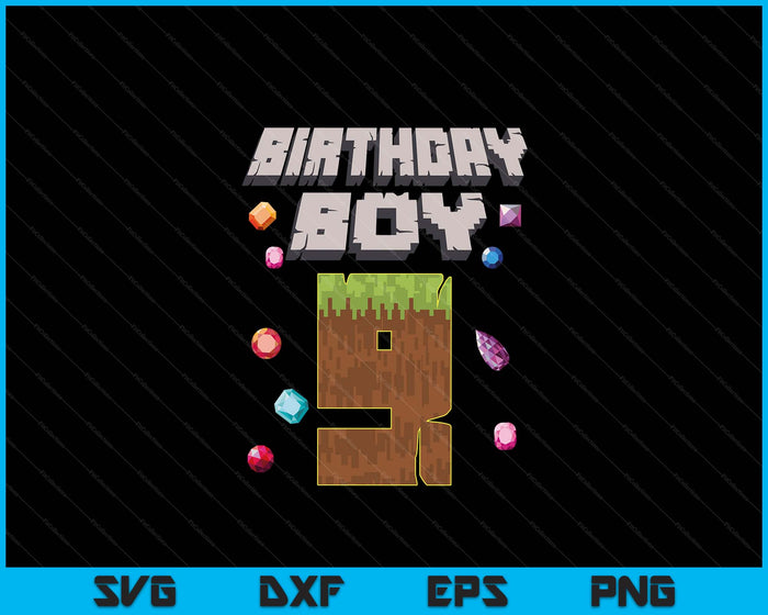 Kids 9th Birthday Boy 9 Video Gamer Pixel Number SVG PNG Digital Cutting File