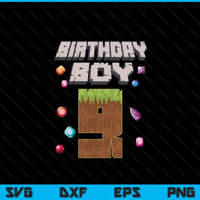 Kids 9th Birthday Boy 9 Video Gamer Pixel Number SVG PNG Digital Cutting File