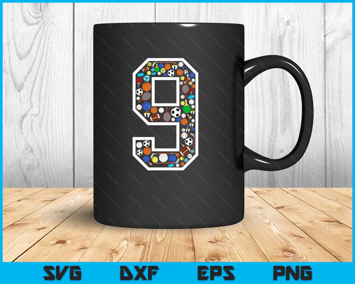 Kids 9th Birthday Sports Big Number Three 9 Year Old Boy SVG PNG Digital Printable Files