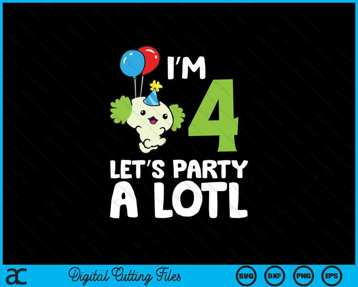 Kids Axolotl 4th Birthday Axolotl I'm 4 Lets Party SVG PNG Digital Printable Files