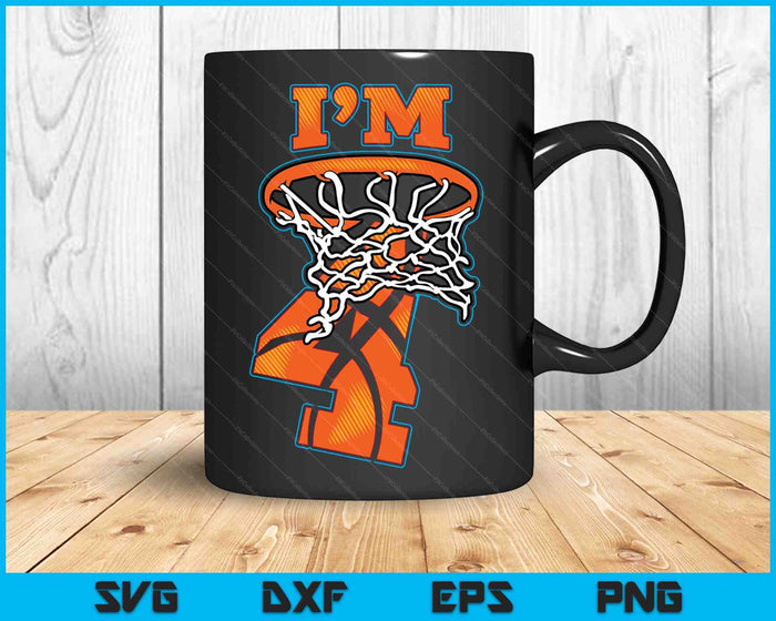 Kids basketbal ik ben 4 jongen meisje 4e ​​verjaardag cadeau SVG PNG digitale snijbestanden