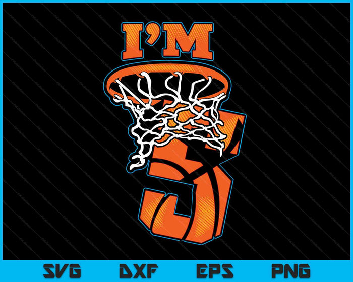 Kids basketbal ik ben 5 jongen meisje 5e verjaardag cadeau SVG PNG digitale snijbestanden