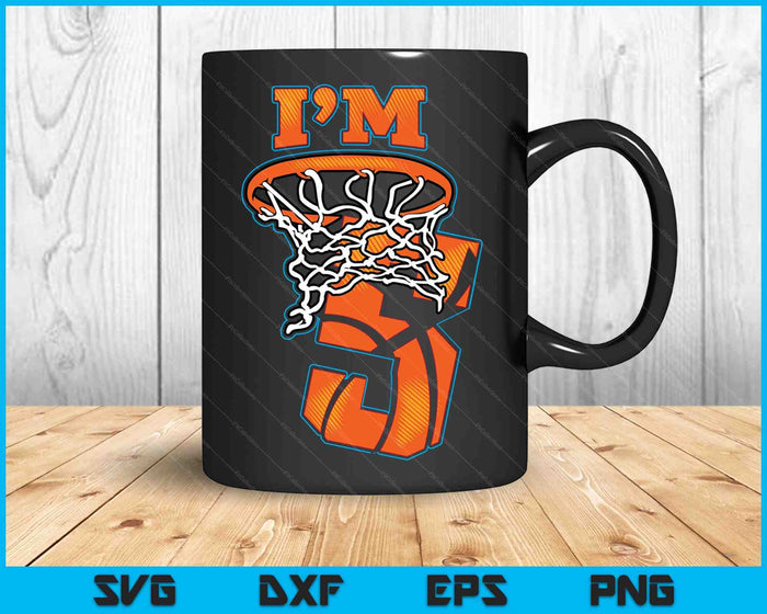 Kids basketbal ik ben 5 jongen meisje 5e verjaardag cadeau SVG PNG digitale snijbestanden