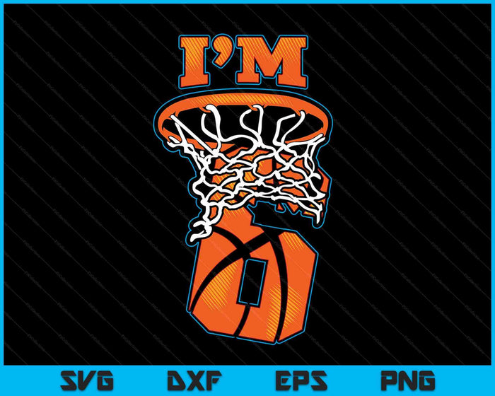 Kids basketbal ik ben 6 jongen meisje 6e verjaardag cadeau SVG PNG digitale snijbestanden