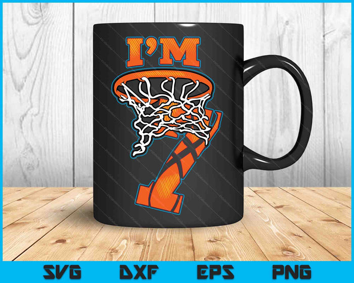 Kids basketbal ik ben 7 jongen meisje 7e verjaardag cadeau SVG PNG digitale snijbestanden