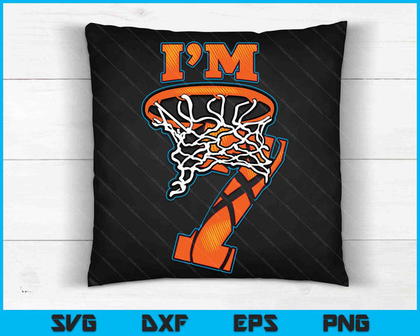 Kids basketbal ik ben 7 jongen meisje 7e verjaardag cadeau SVG PNG digitale snijbestanden