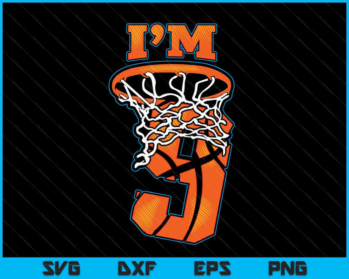 Kids Basketball I'm 9  Boy Girl 9th Birthday Gift SVG PNG Digital Cutting Files