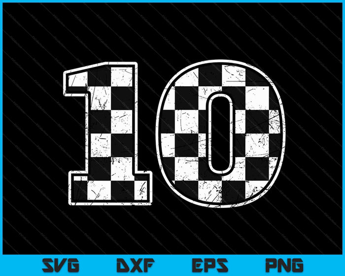 Feestvarken 10 tien raceauto 10e verjaardag racewagen vlag SVG PNG digitale snijbestanden