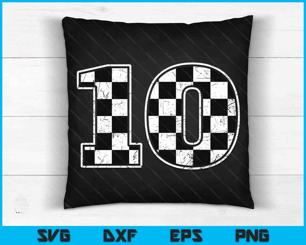 Birthday Boy 10 Ten Race Car 10th Birthday Racing Car Flag SVG PNG Digital Cutting Files