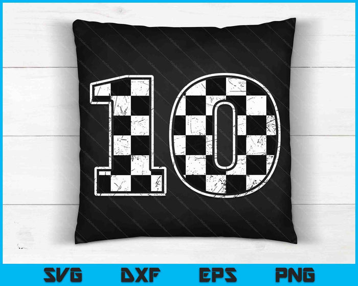 Feestvarken 10 tien raceauto 10e verjaardag racewagen vlag SVG PNG digitale snijbestanden