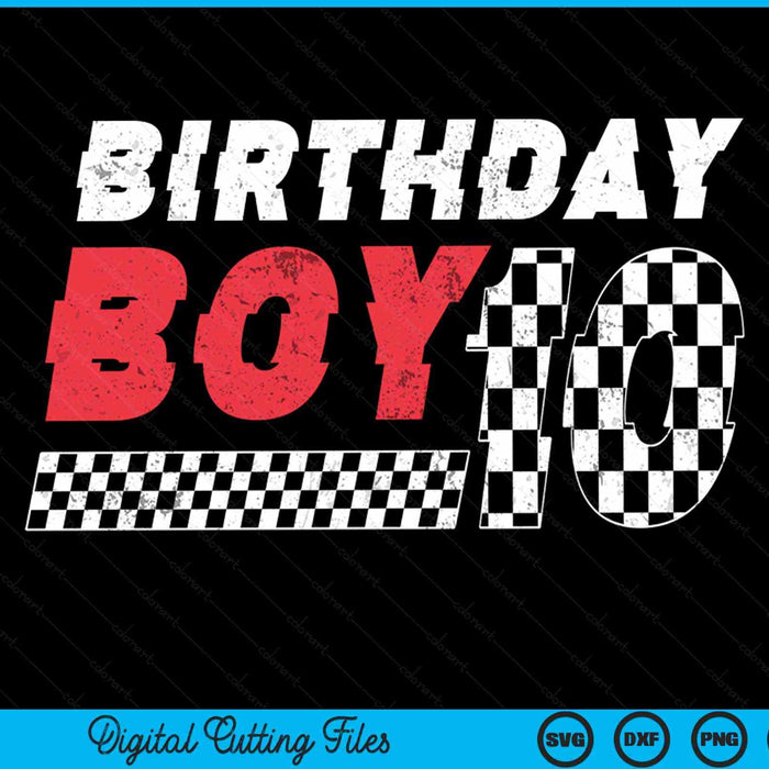 Kids Birthday Boy 10 Ten Racing Flag 10th Birthday Race Car Toddler SVG PNG Digital Cutting File