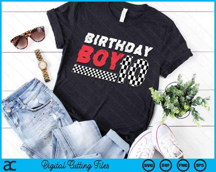 Kids Birthday Boy 10 Ten Racing Flag 10th Birthday Race Car Toddler SVG PNG Digital Cutting File