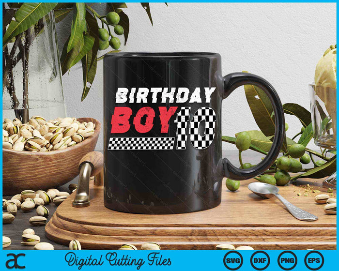 Kids Birthday Boy 10 Ten Racing Flag 10th Birthday Race Car Toddler SVG PNG Digital Cutting File