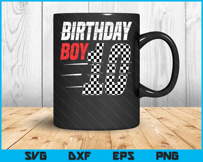 Kids Birthday Boy 10 Ten Racing Flag 10th Birthday Race Car SVG PNG Digital Cutting Files