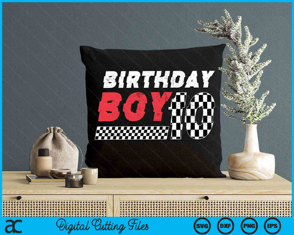 Kids Birthday Boy 10 Ten Racing Flag 10th Birthday Race Car Toddler SVG PNG Digital Cutting File