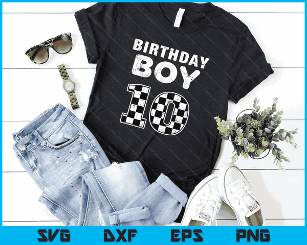 Kids Birthday Boy 10 Two Race Car 10th Birthday Racing Car Driver SVG PNG Digital Cutting Files