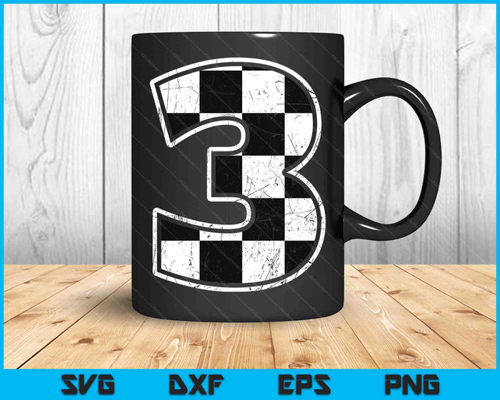 Feestvarken 3 drie raceauto 3e verjaardag racewagen vlag SVG PNG digitale snijbestanden