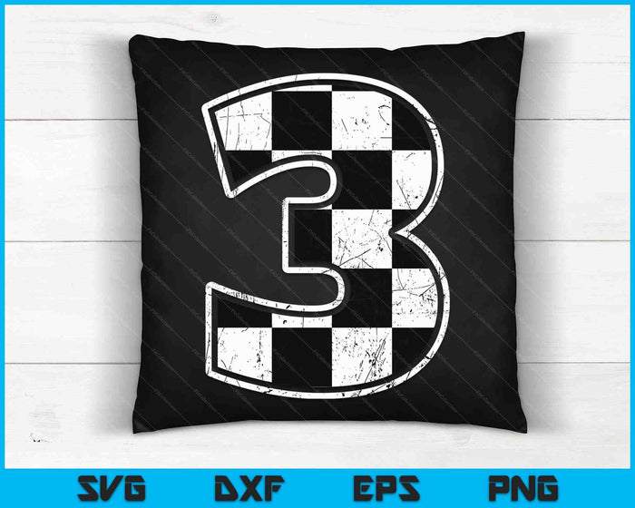 Feestvarken 3 drie raceauto 3e verjaardag racewagen vlag SVG PNG digitale snijbestanden