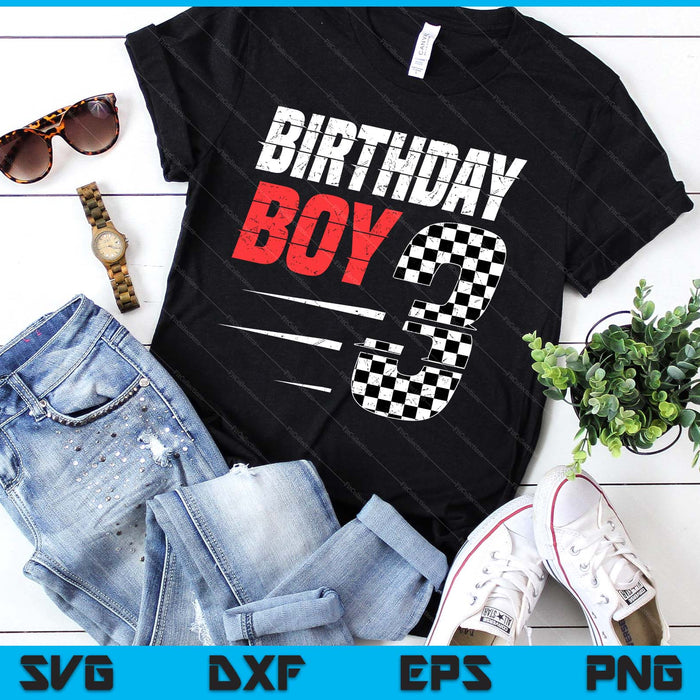 Kids Birthday Boy 3 Three Racing Flag 3rd Birthday Race Car SVG PNG Digital Cutting Files