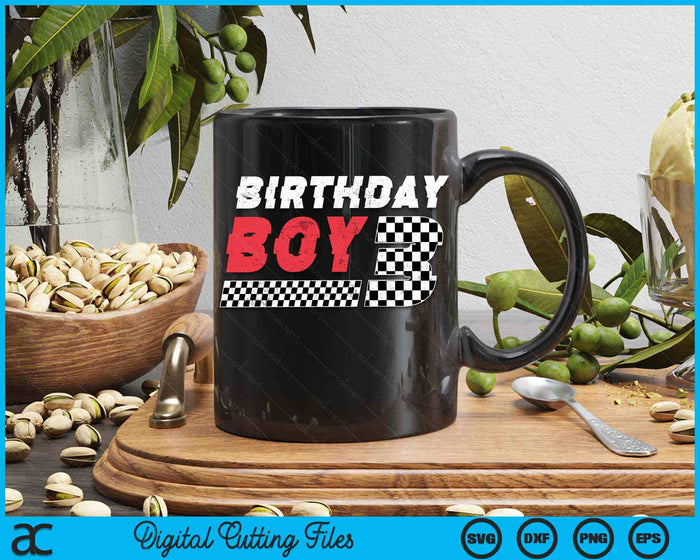 Kids Birthday Boy 3 Three Racing Flag 3rd Birthday Race Car Toddler SVG PNG Digital Cutting File