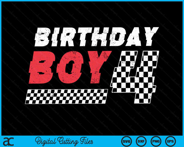 Kids Birthday Boy 4 Four Racing Flag 4th Birthday Race Car Toddler SVG PNG Digital Cutting File