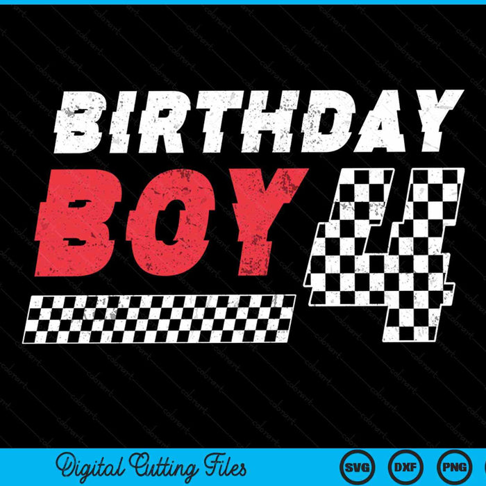 Kids Birthday Boy 4 Four Racing Flag 4th Birthday Race Car Toddler SVG PNG Digital Cutting File