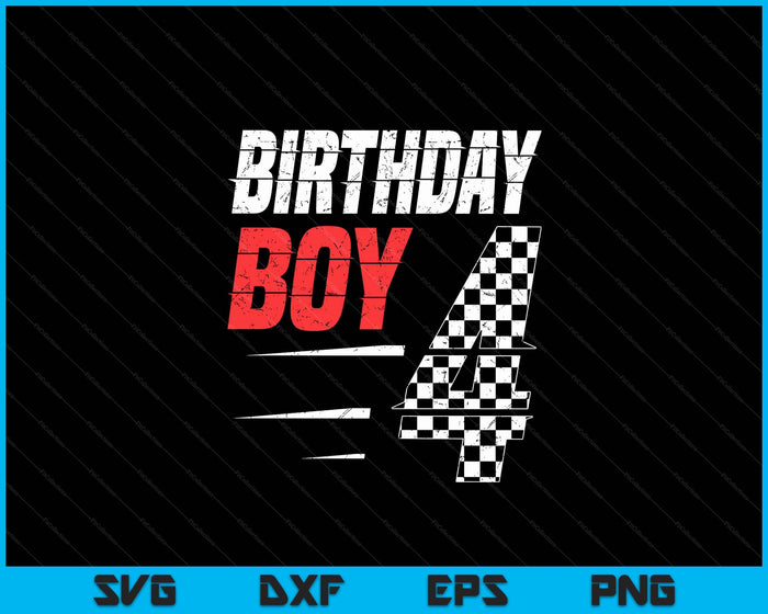 Kids Birthday Boy 4 Four Racing Flag 4th Birthday Race Car SVG PNG Digital Cutting Files