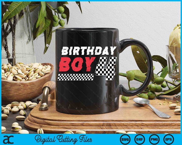 Kids Birthday Boy 4 Four Racing Flag 4th Birthday Race Car Toddler SVG PNG Digital Cutting File