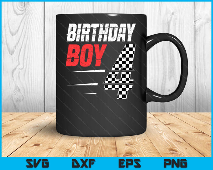 Kids Birthday Boy 4 Four Racing Flag 4th Birthday Race Car SVG PNG Digital Cutting Files