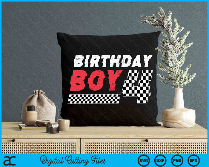 Kids Birthday Boy 4 Four Racing Flag 4th Birthday Race Car Toddler SVG PNG Digital Cutting File