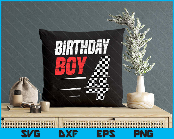 Kids Birthday Boy 4 Four Racing Flag 4th Birthday Race Car SVG PNG Digital Cutting Files