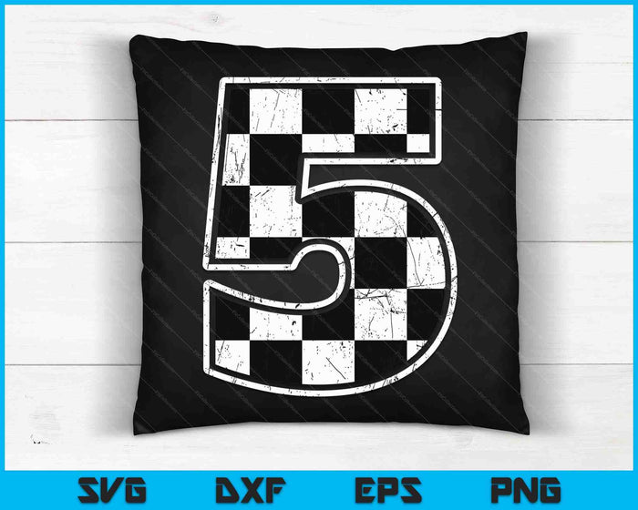 Feestvarken 5 vijf raceauto 5e verjaardag racewagen vlag SVG PNG digitale snijbestanden