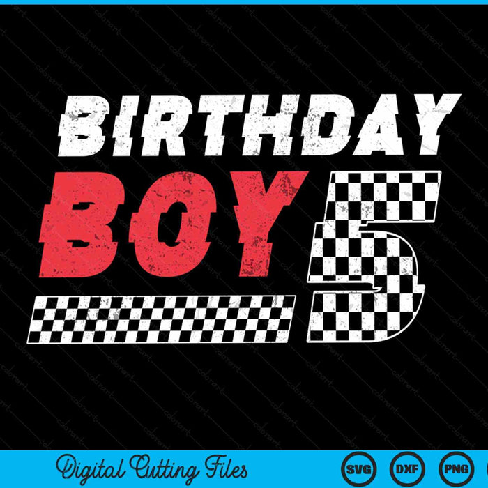 Kids Birthday Boy 5 Five Racing Flag 5th Birthday Race Car Toddler SVG PNG Digital Cutting File