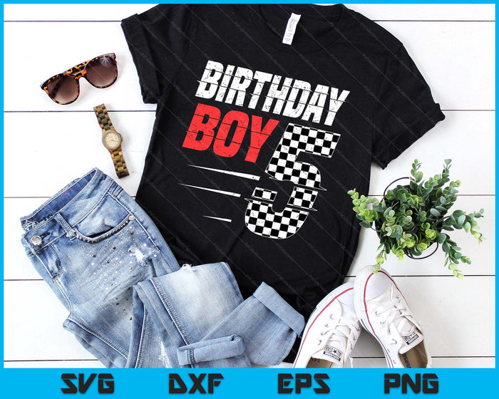 Kids Birthday Boy 5 Five Racing Flag 5th Birthday Race Car SVG PNG Digital Cutting Files