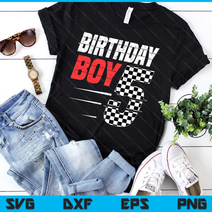 Kids Birthday Boy 5 Five Racing Flag 5th Birthday Race Car SVG PNG Digital Cutting Files