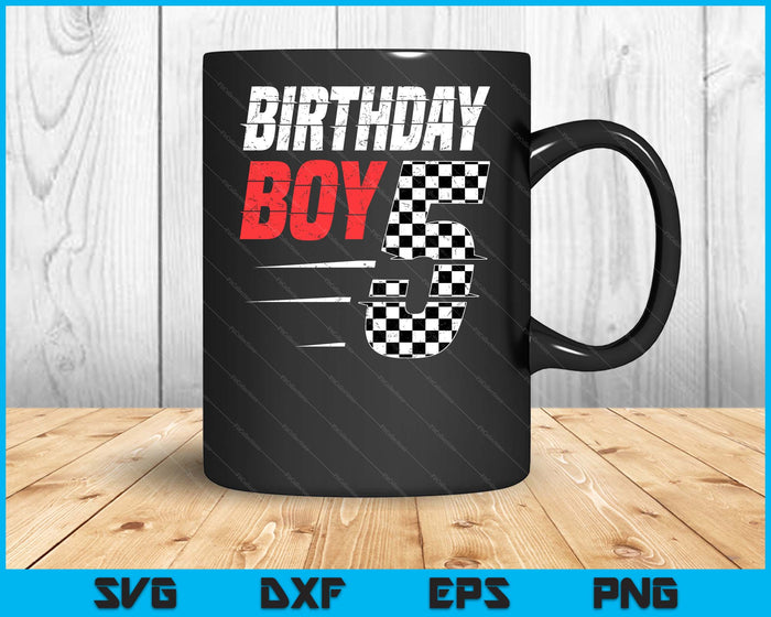 Kids Birthday Boy 5 Five Racing Flag 5th Birthday Race Car SVG PNG Digital Cutting Files