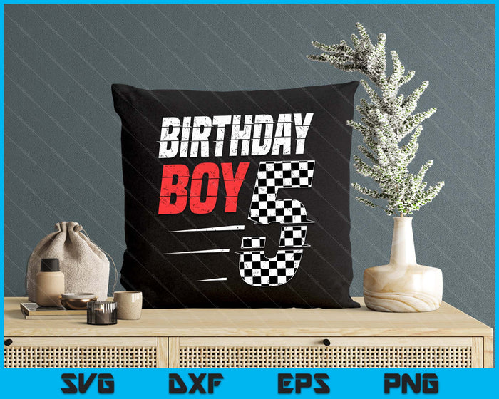 Kids Birthday Boy 5 Five Racing Flag 5th Birthday Race Car SVG PNG Digital Cutting Files