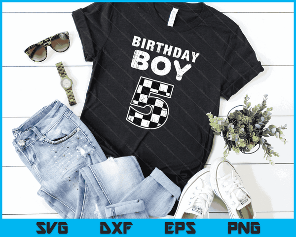 Kids Birthday Boy 5 Two Race Car 5th Birthday Racing Car Driver SVG PNG Digital Cutting Files