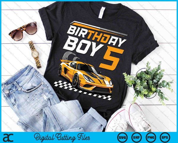 Kids Birthday Boy 5 years Race Car 5th Birthday Racing Car SVG PNG Digital Printable Files