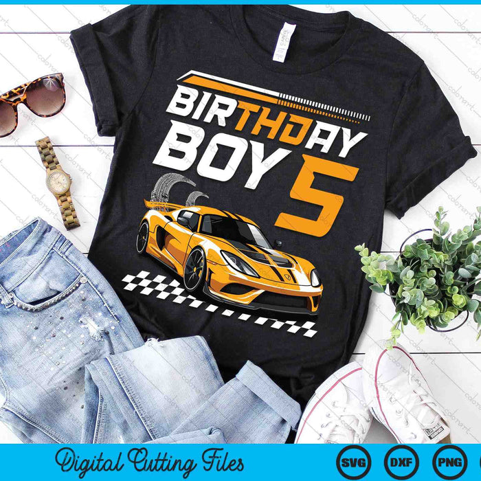 Kids Birthday Boy 5 years Race Car 5th Birthday Racing Car SVG PNG Digital Printable Files