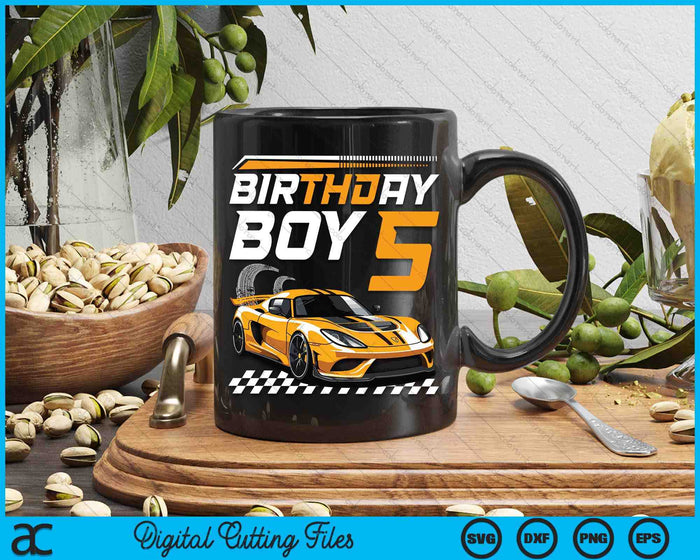 Kids Birthday Boy 5 years Race Car 5th Birthday Racing Car SVG PNG Digital Printable Files