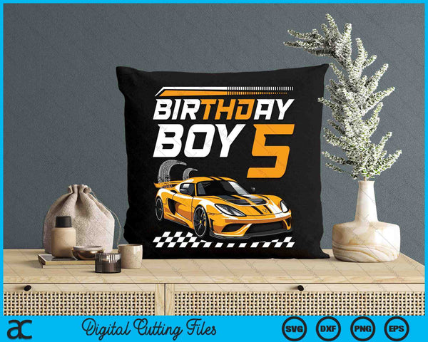 Kids Birthday Boy 5 years Race Car 5th Birthday Racing Car SVG PNG Digital Printable Files