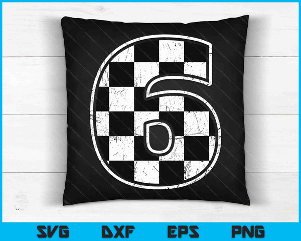 Feestvarken 6 zes raceauto 6e verjaardag racewagen vlag SVG PNG digitale snijbestanden